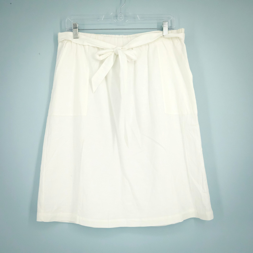 J. Crew Size Medium M White Pull On A Line Linen Cotton Belted Skirt NEW
